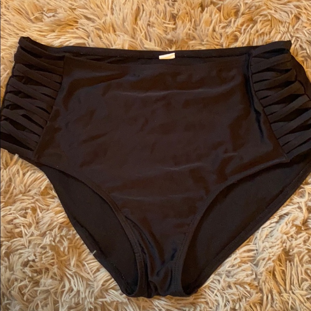 high waisted black swim bottoms